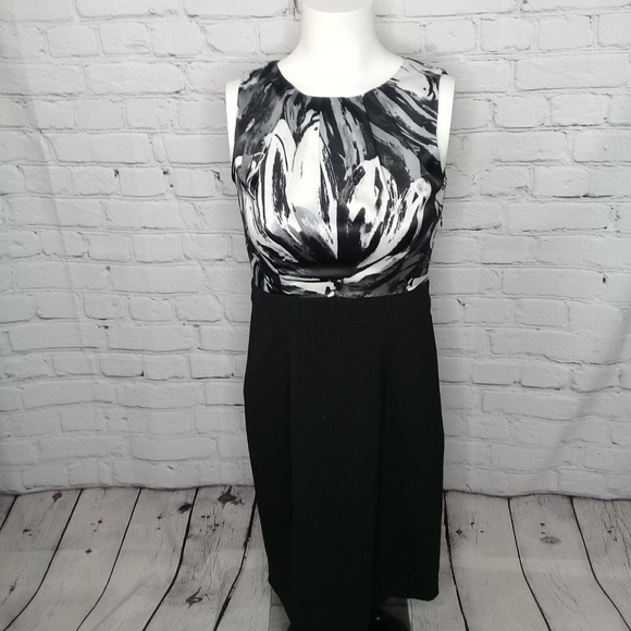 212 Collection Black White Floral Print Bodice Sleeveless Dress Sz 4 - Picture 1 of 8